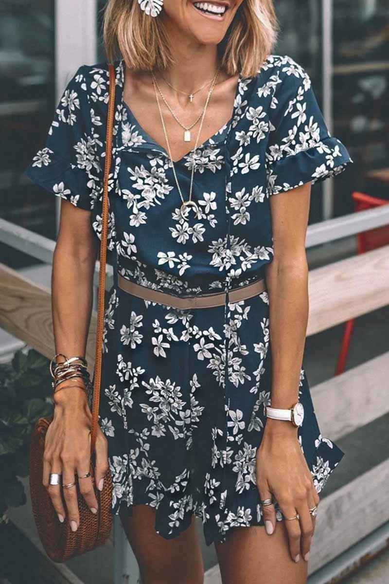 Floral Printed Romper(Without Belt)
