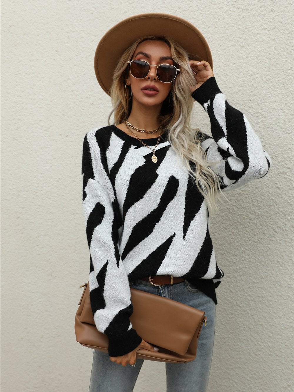 Long Sleeve Crew Neck Knit Pullover Sweater