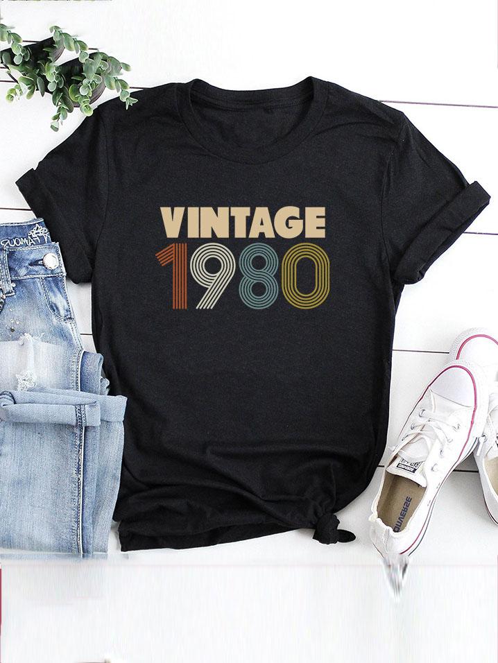 Vintage 1980 Graphic Short Sleeve Crew Neck T-Shirt