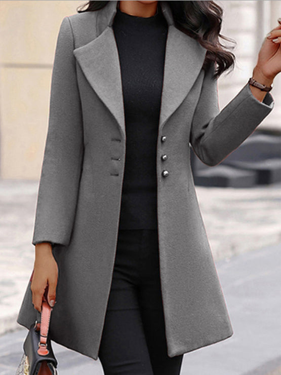 Elegant Turn-Down Collar Long Sleeve Button Long Jacket