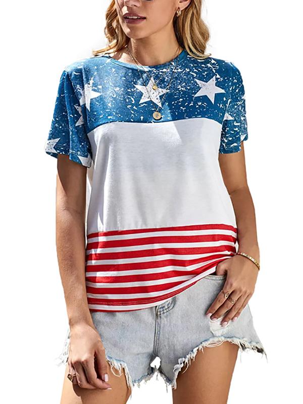 Crew Neck Short Sleeve Casual Star Printed T-Shirt