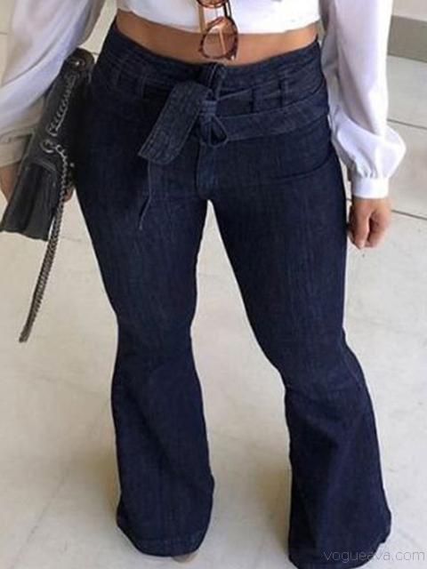 Denim Belted High Waist Flared Jeans