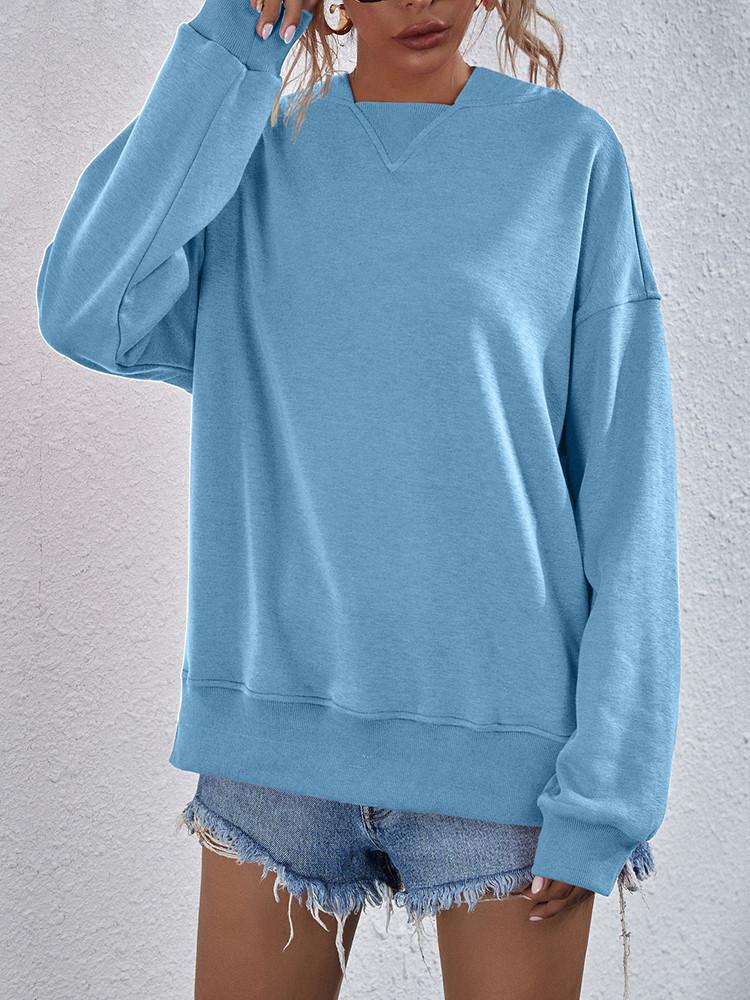 Solid Loose Sherpa Lined Pullover Hoodie Sweatershirt