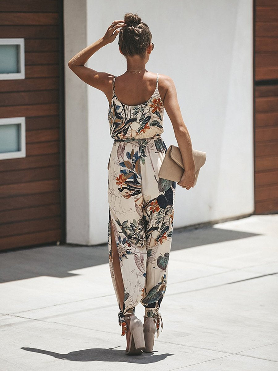 Spaghetti Strap Floral Print Jumpsuit Rompers