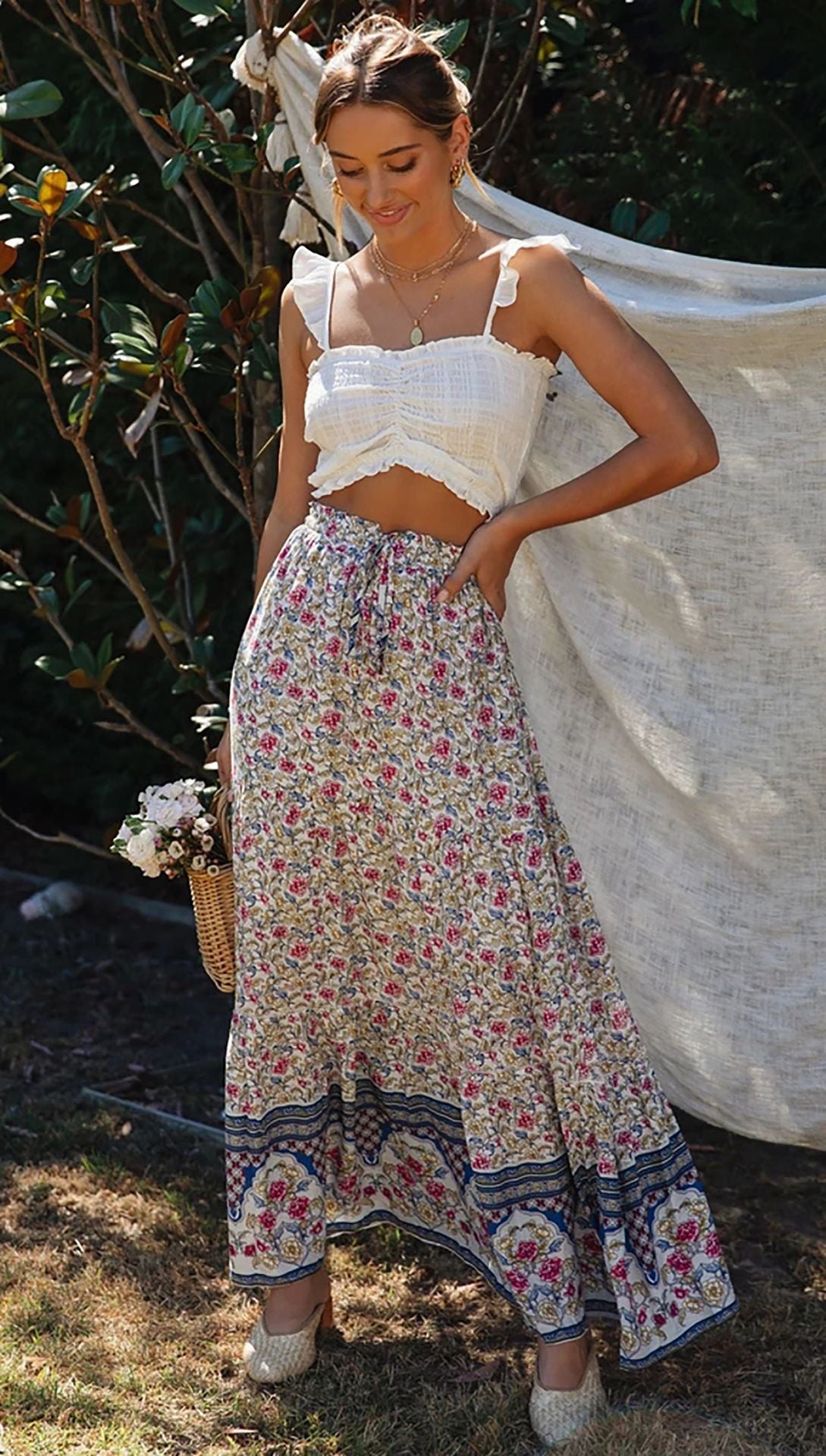 Floral Boho Casual Maxi Skirt