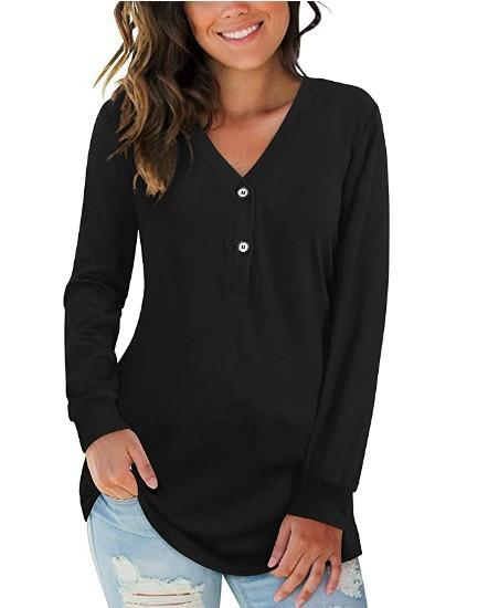 Ribbed Long Sleeve Henley Shirt Button Down Casual Tops