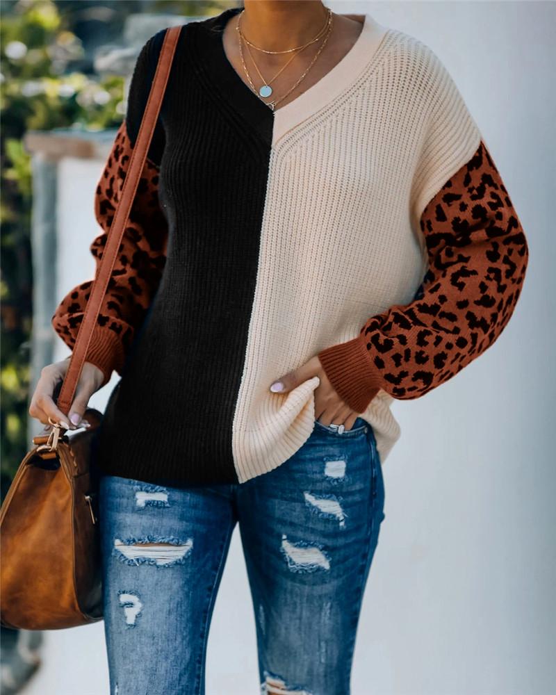 Casual Knitted V Neck Loose Long Sleeve Sweater