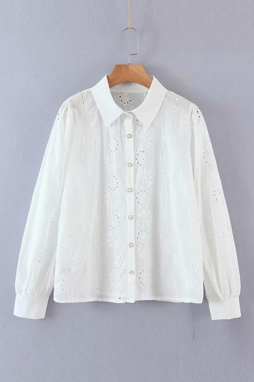 Pearl Button Embroidery Shirt