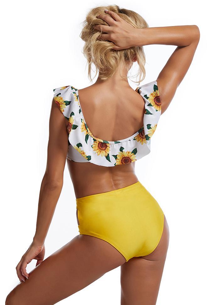 Flouncing High Waist Printed Bikini Set