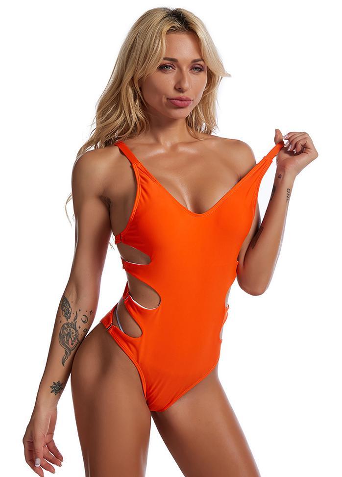 Cut Out Solid Color One Piece Swimwear