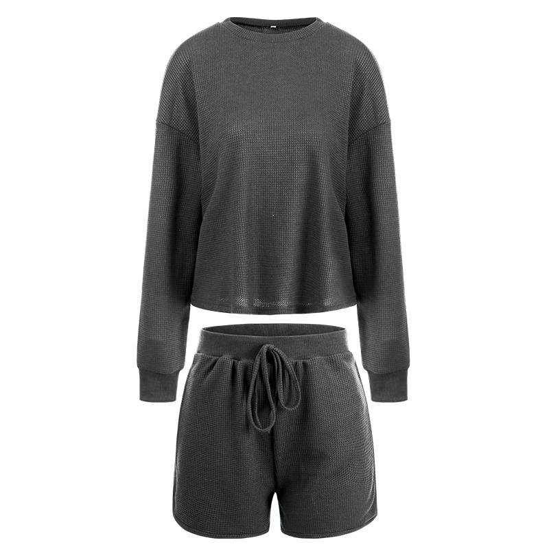 Long Sleeve Round Neck Sweatshirt with Mini Shorts Set