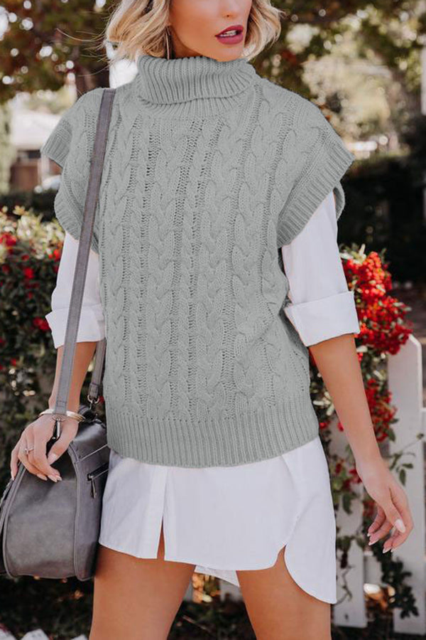 Natalia Cable Short Sleeve Turtleneck Sweater