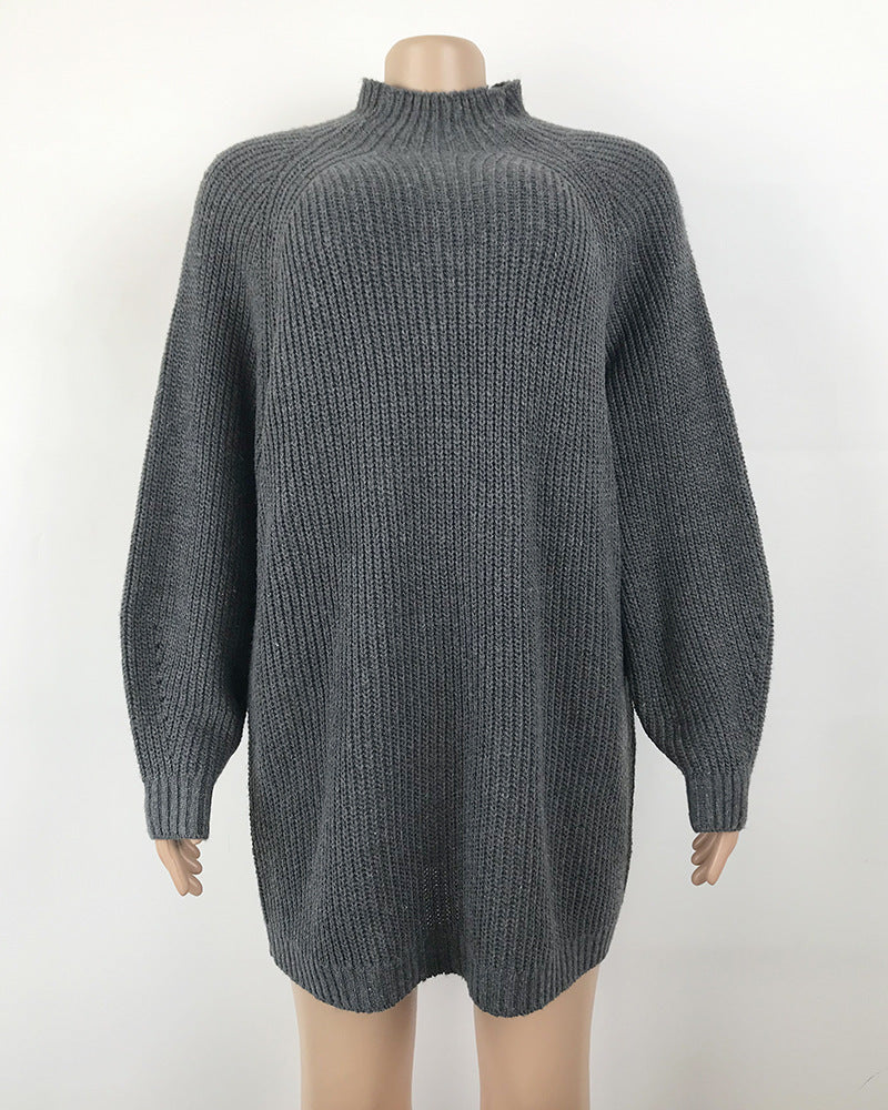 Turttleneck Long Sleeve Knitted Loose Sweater Mini Dress