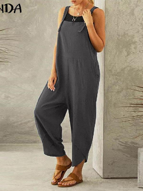 Spaghetti Strap Solid Color Side Pocket Overall Jumpsuit