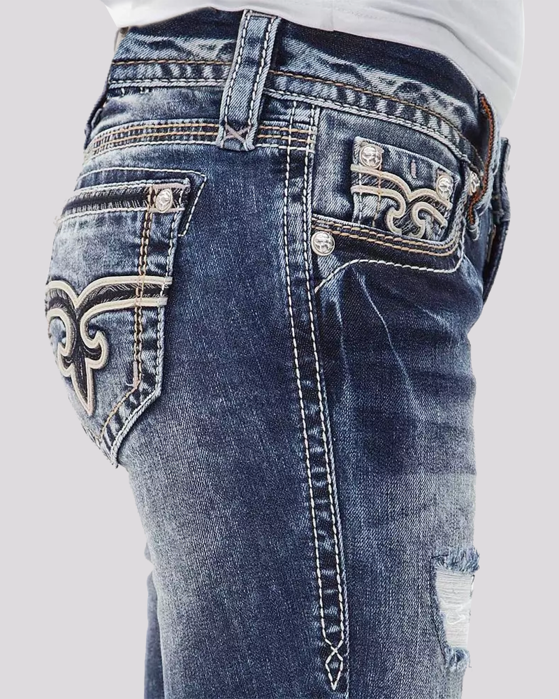 90s Vintage Ripped Embroidery Pocket Low Waist Flare Jeans