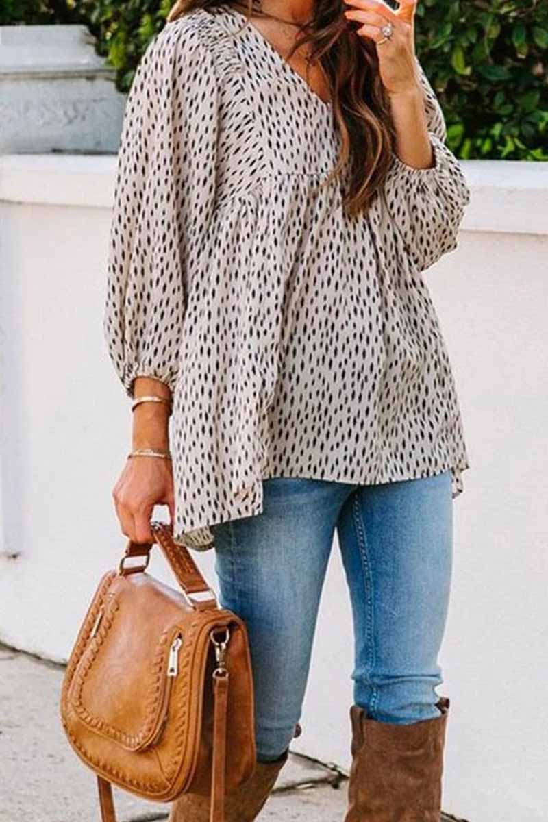 Loose And Simple V-Neck Floral Tops