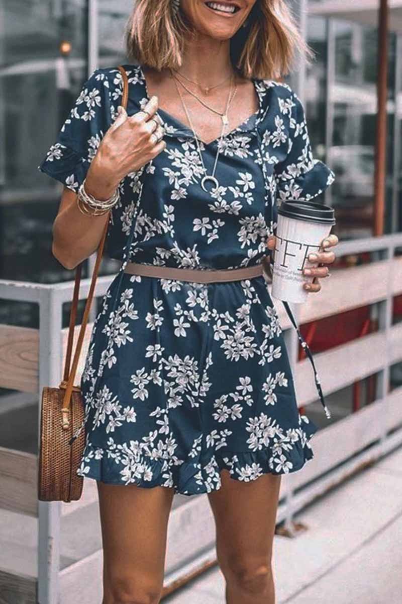 Floral Printed Romper(Without Belt)