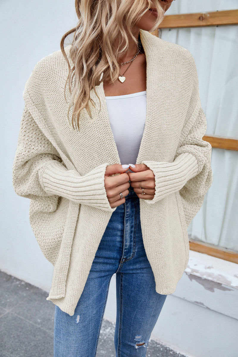 Open Front Long Sleeve Irregular Knitted Cardigan