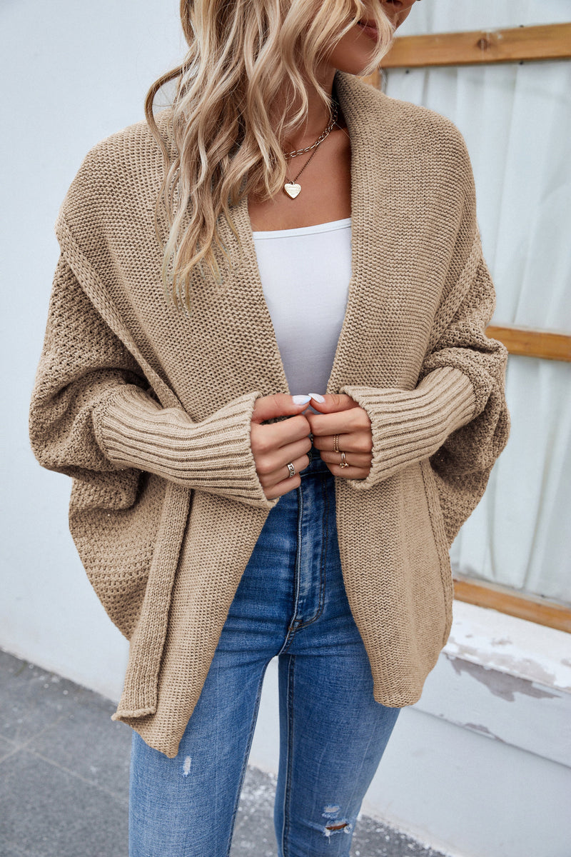 Open Front Long Sleeve Irregular Knitted Cardigan