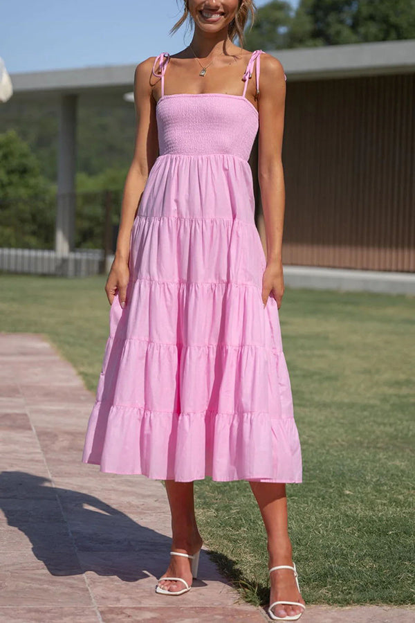 Shore Vacays Smocked Bust Tiered Midi Dress