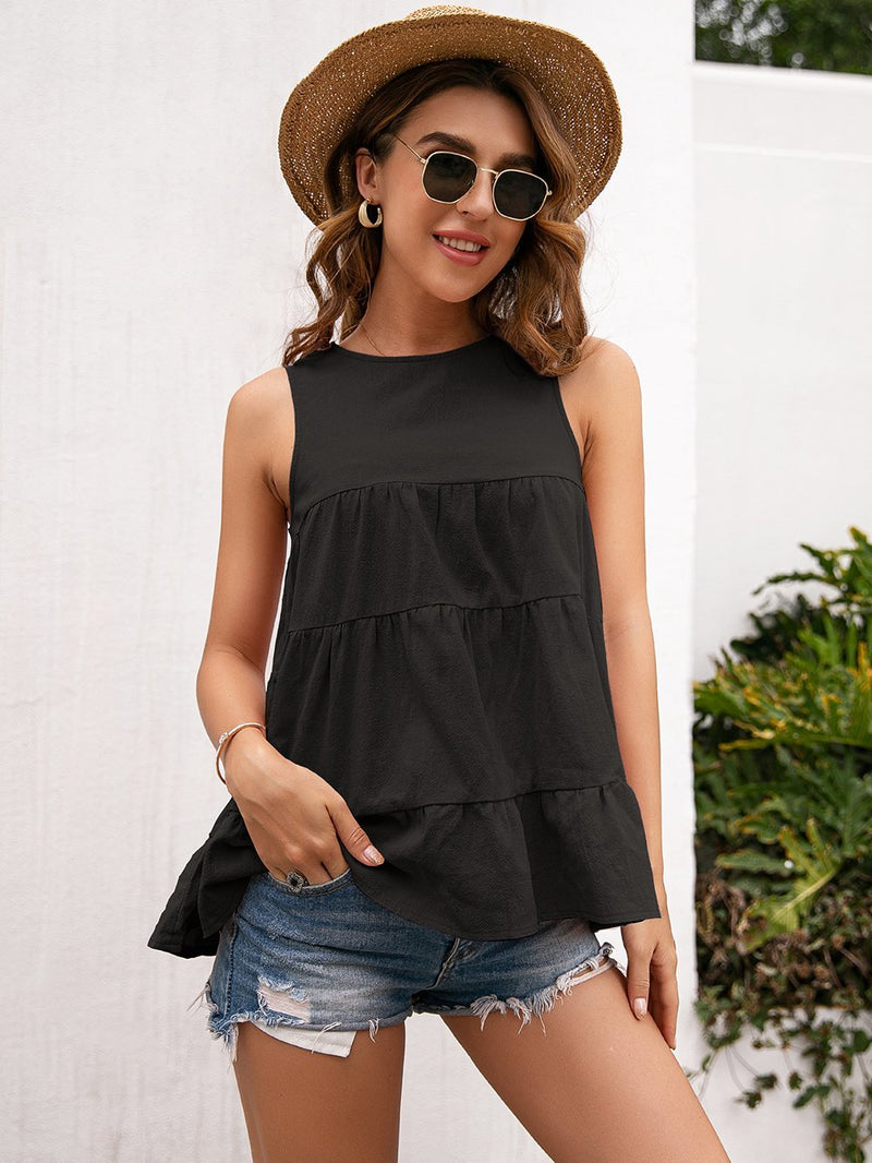 Round Neck Sleeveless Loose Fit Tank Top