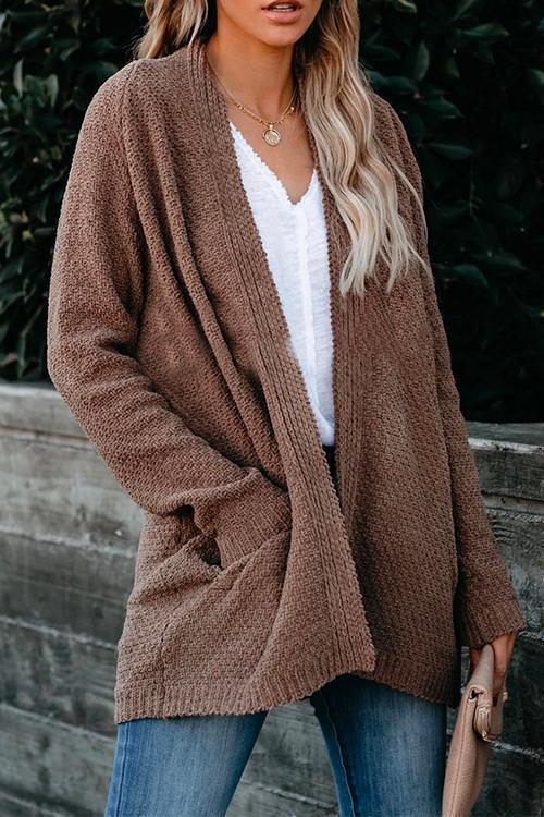 Open Front Classic Knot Cardigan with Pockets