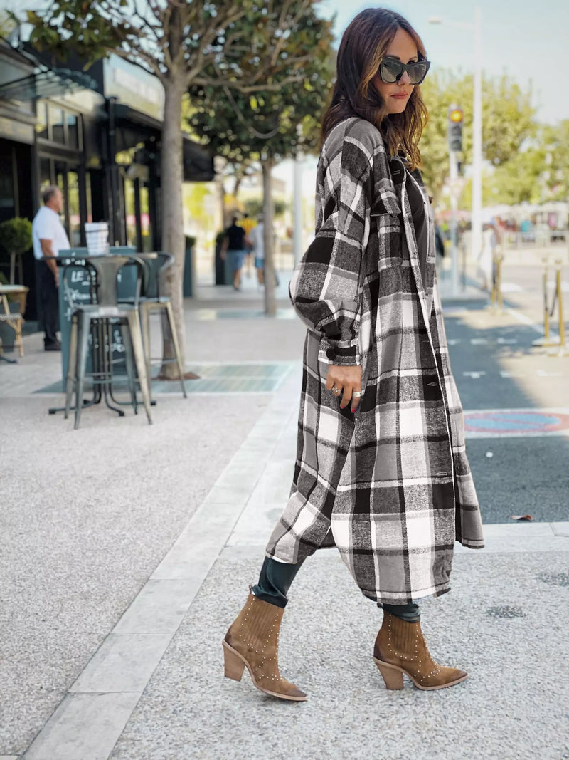 Casual Loose Button Down Plaid Cardigan