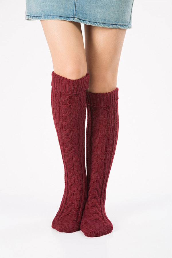 Knitted Christmas Boot Cover Over The Knee Diagonal Figure 8 Twist Floor Socks