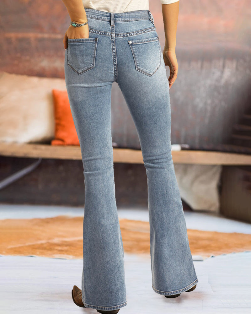 90s Vintage Zip Fly High Waist Flare Jeans