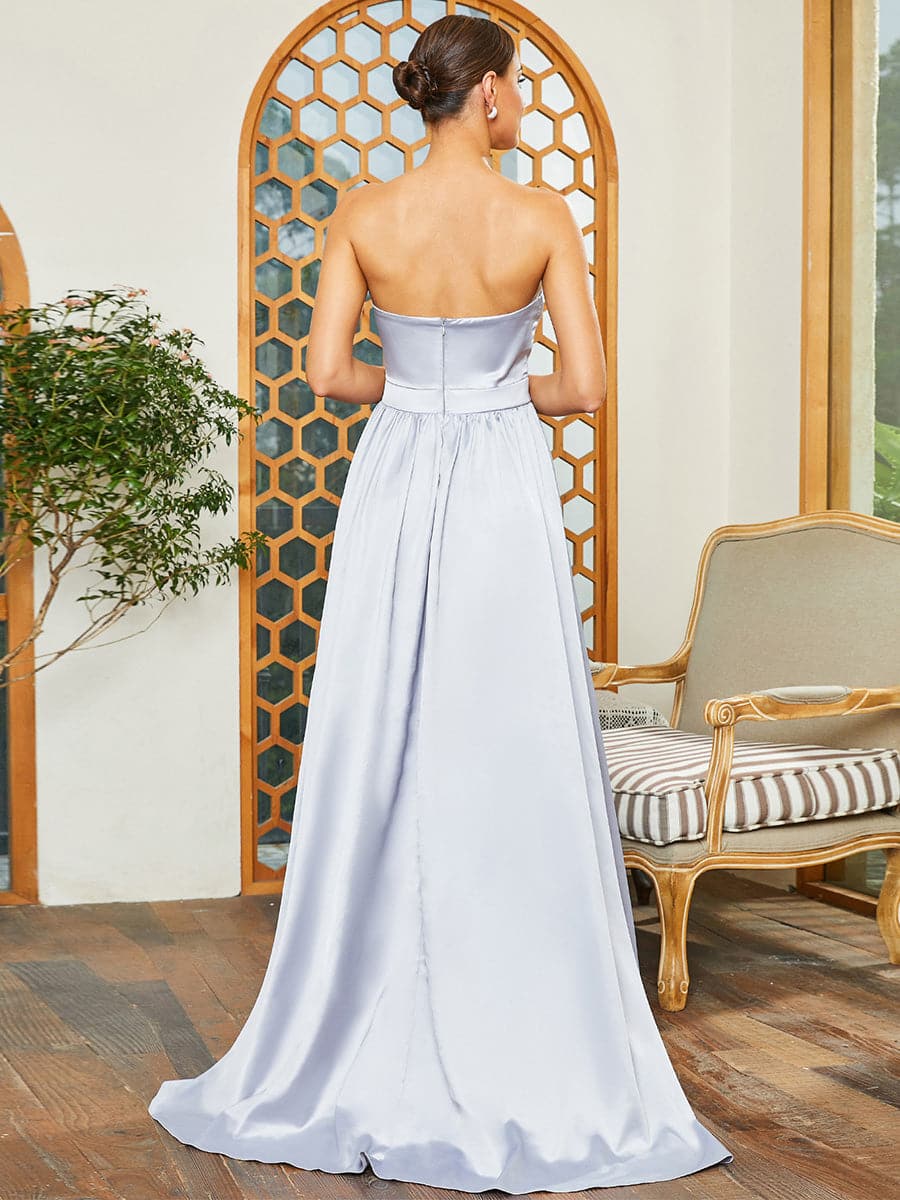 Off The Shoulder Strapless Backless A-Line Pleated Evening Dress RH30487