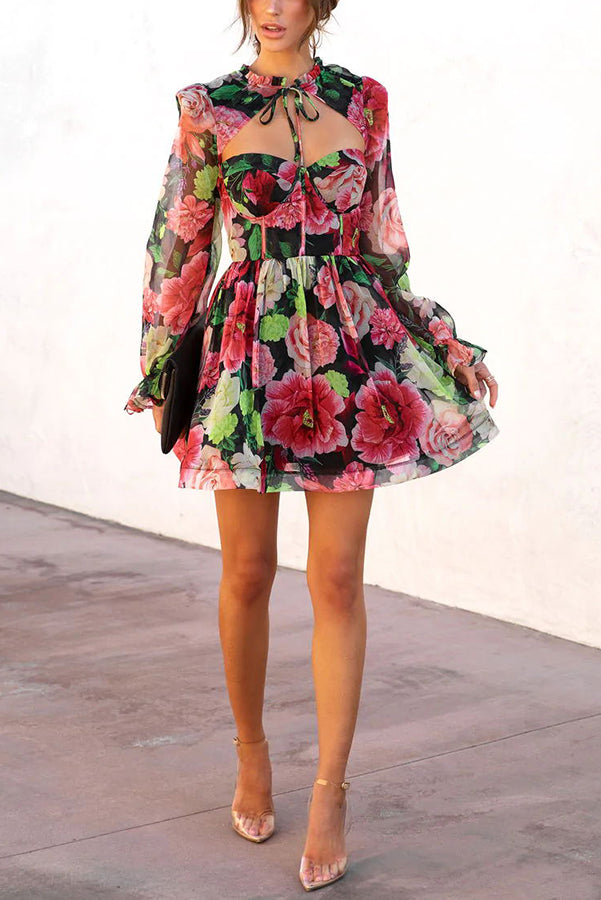 Sweetest Girl Ever Floral Tie Neck Mini Dress