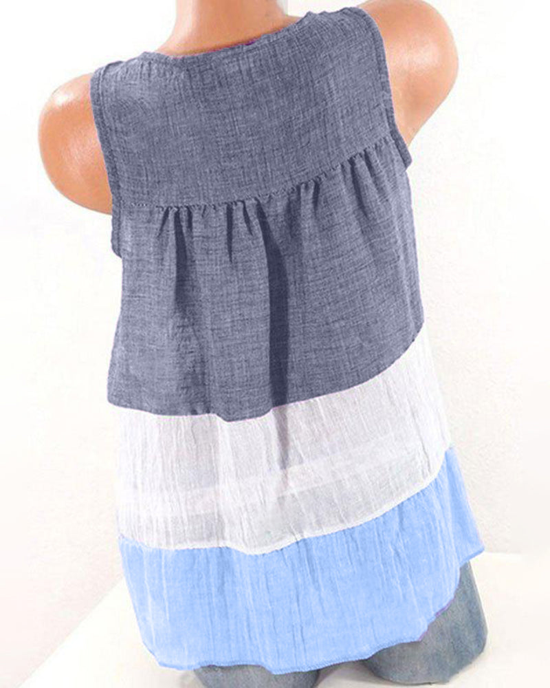 Colorblock Guipure Lace Ruched Sleeveless Blouse
