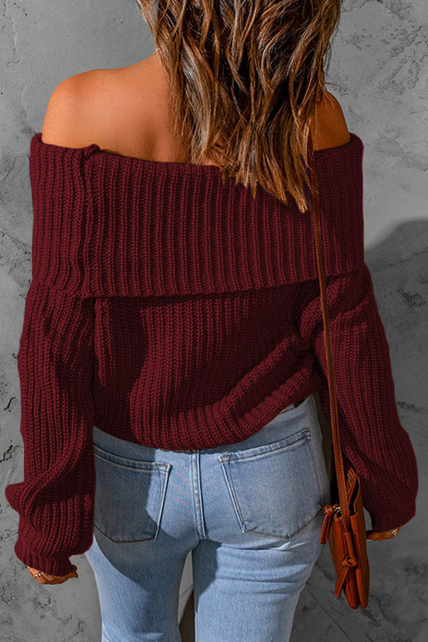 Curl Up and Get Cozy Off Shoulder Knit Sweater