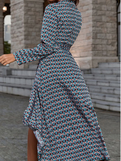 Elegant Long Sleeve V Neck Side Split Maxi Dress