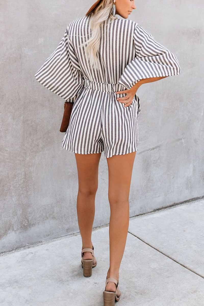 Striped Short Sleeve Loose Jumpsuit