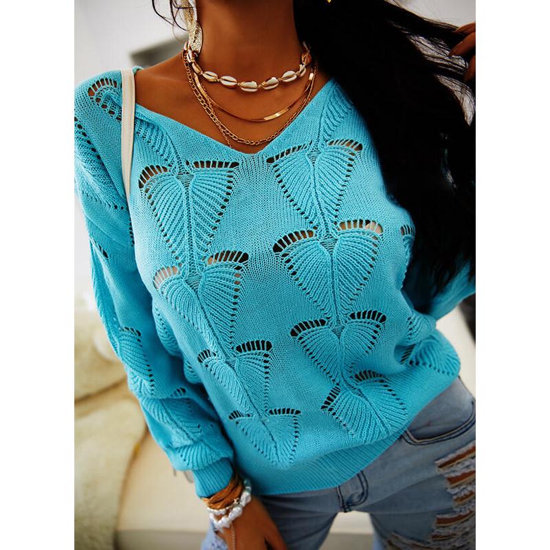 Casual Long Striped Sleeve V Neck Sweater Top