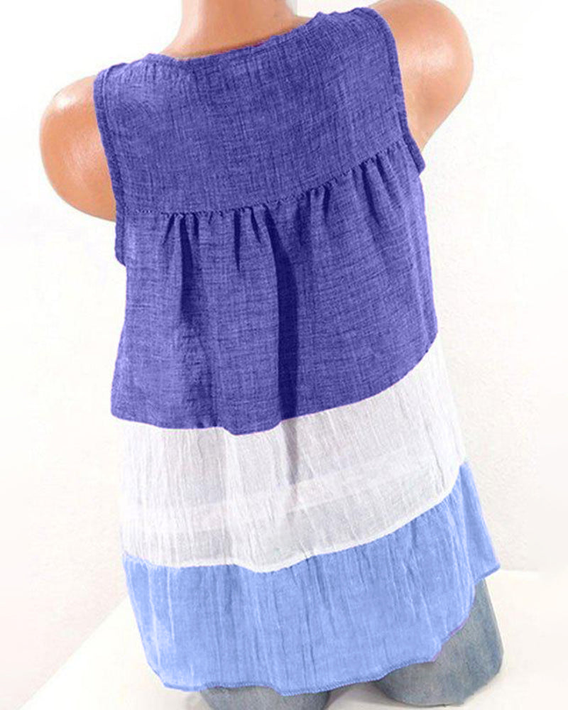 Colorblock Guipure Lace Ruched Sleeveless Blouse