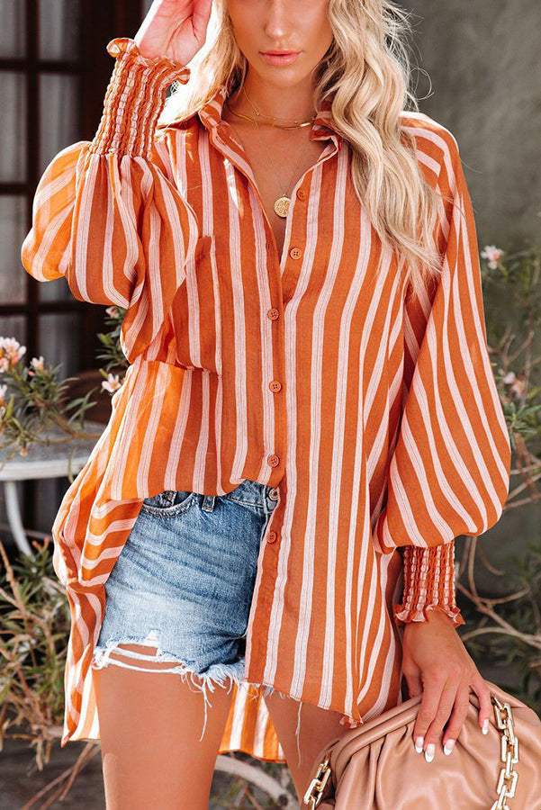 Crazy for Striped Oversized Smocked Blouse