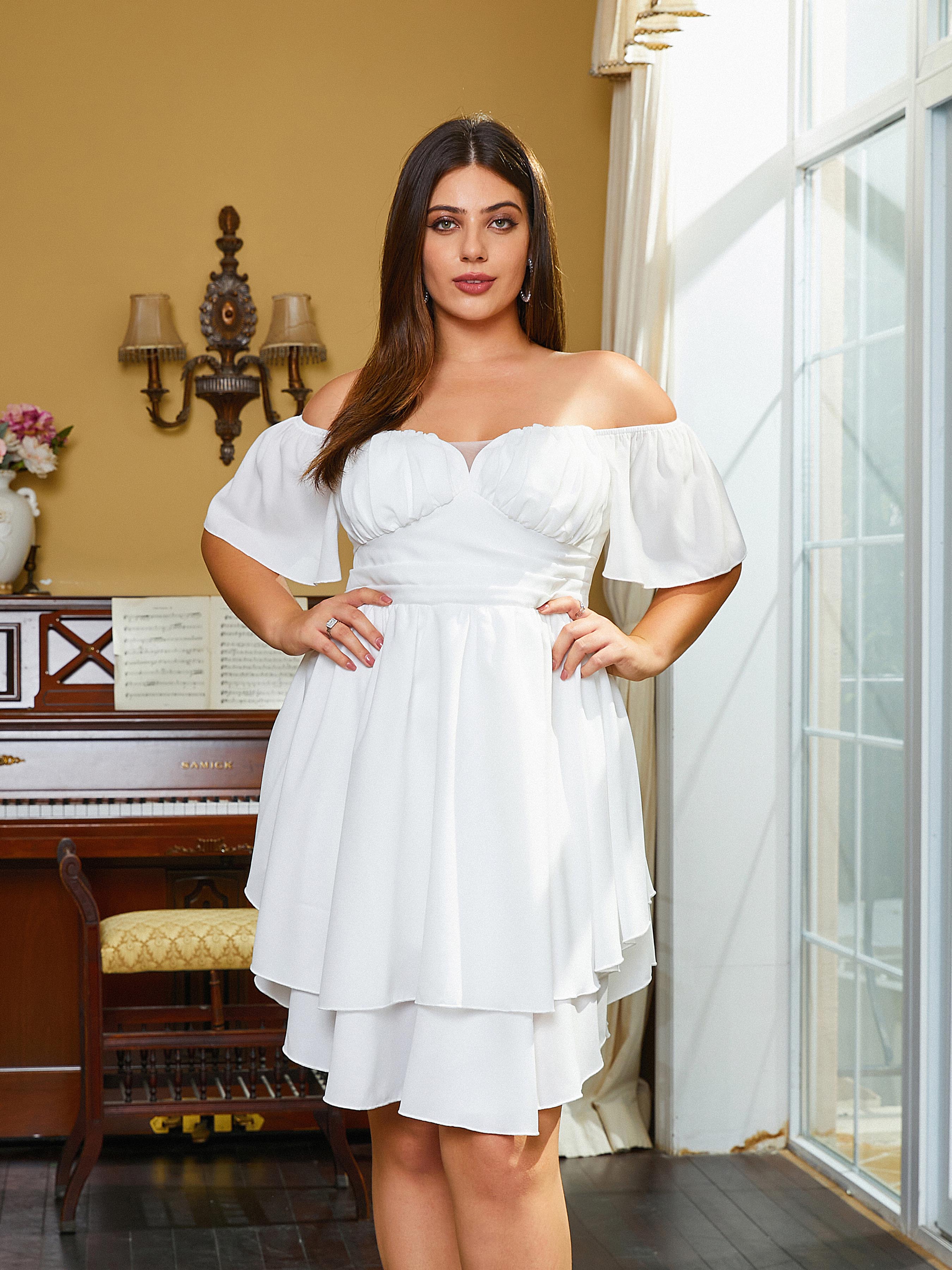 Plus Size A-Line Ruffle Mini White Homecoming Dress PRJ10344