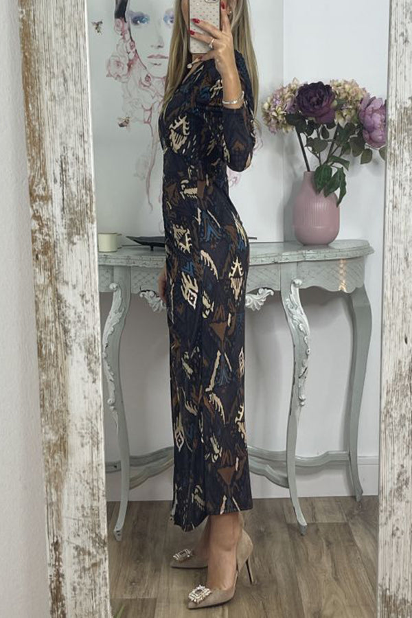 Love Story Baby Printed Ruched Slit Midi Dress