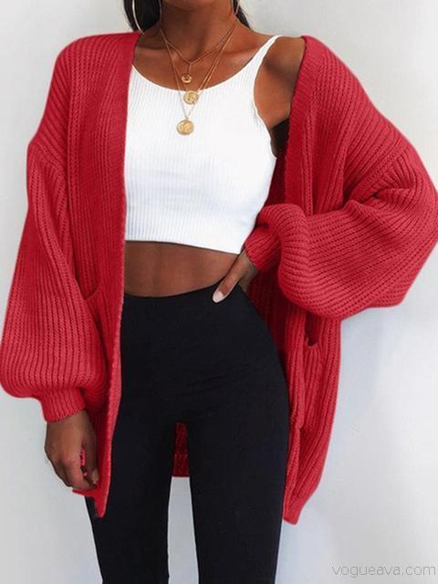 Solid Color Long-sleeve Knitted Sweater Cardigan