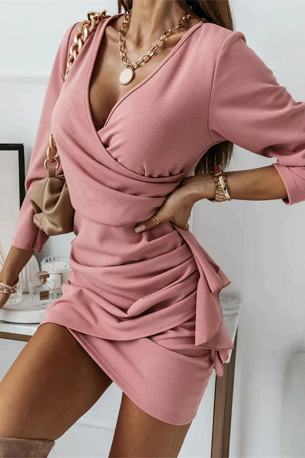 Dare To Be You Ruched Long Sleeve Mini Dress