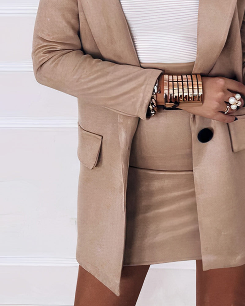 Single Breasted Flap Detail Blazer & Skirt Set
