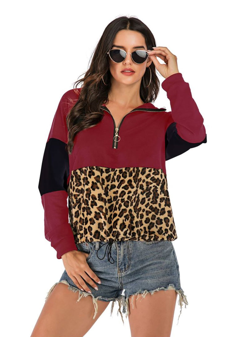 Women Casual Fashion Leopard Pirnt Hoodies