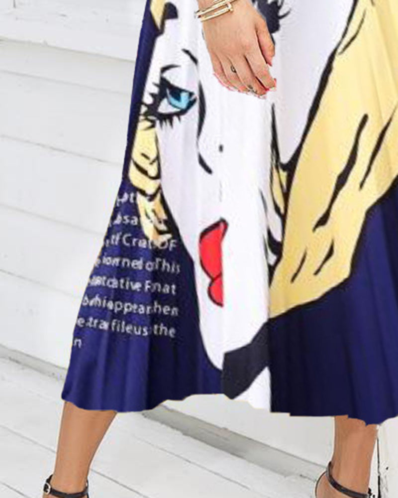 Allover Print Pleated High Waist Skirt