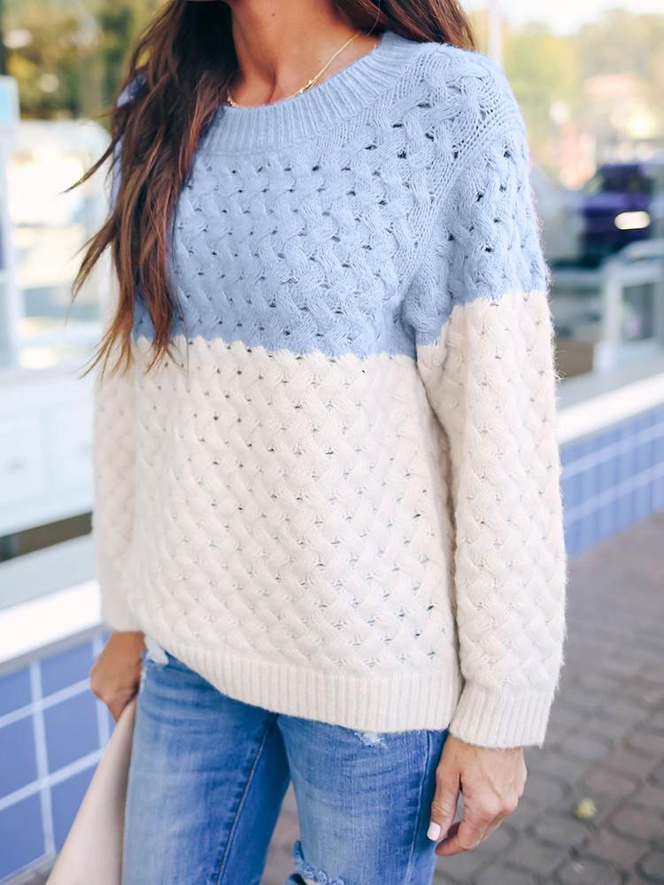 Hollow Round Neck Matching Color Sweater