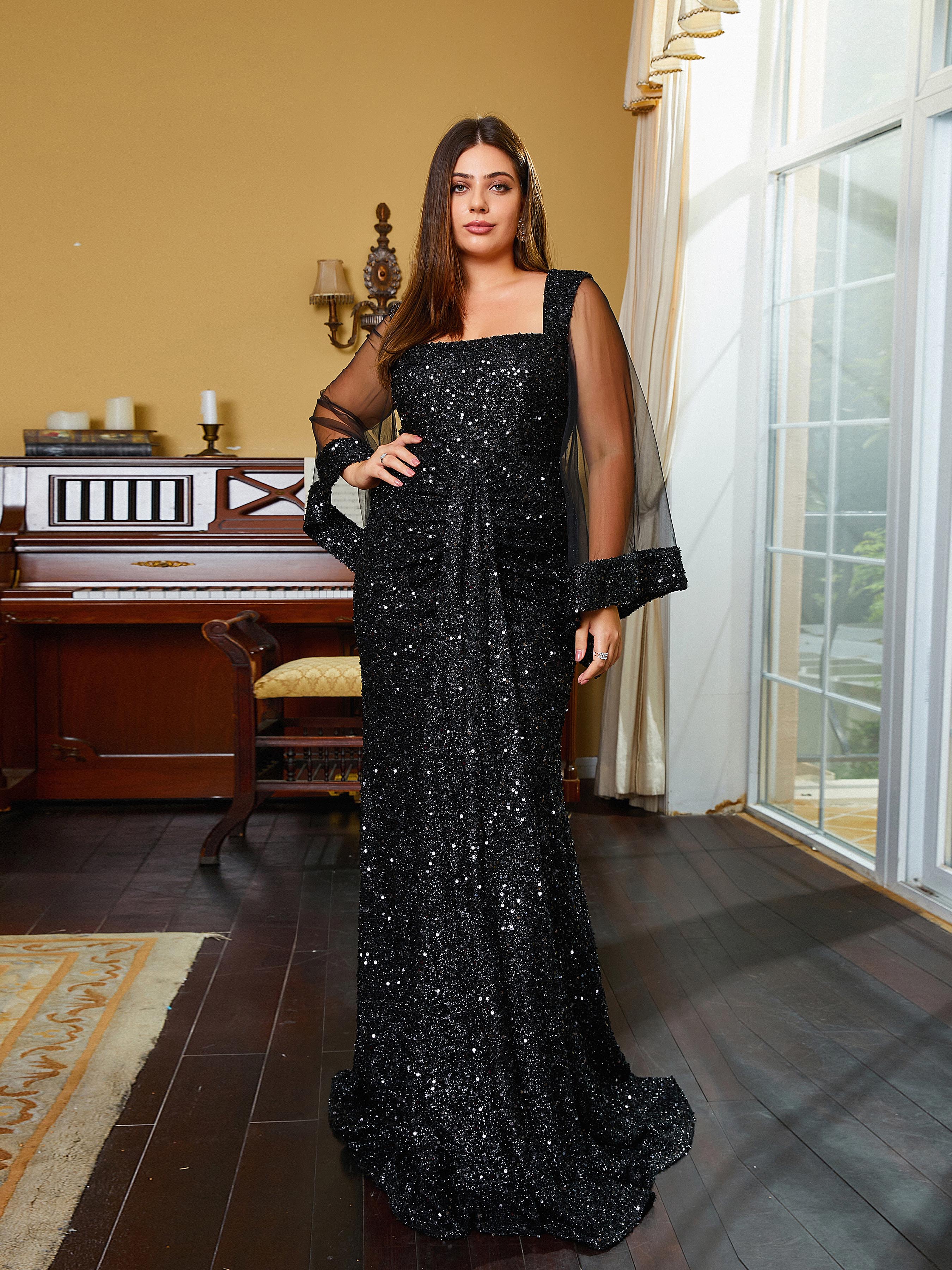 Plus Size Square Neck Backless Bell Sleeve Mermaid Evening Dress PRA60268