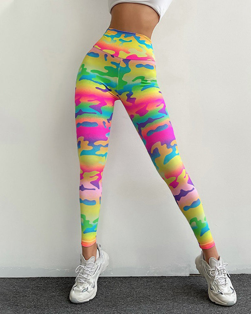 Allover Print Ruched Butt Lifting Sports Leggings