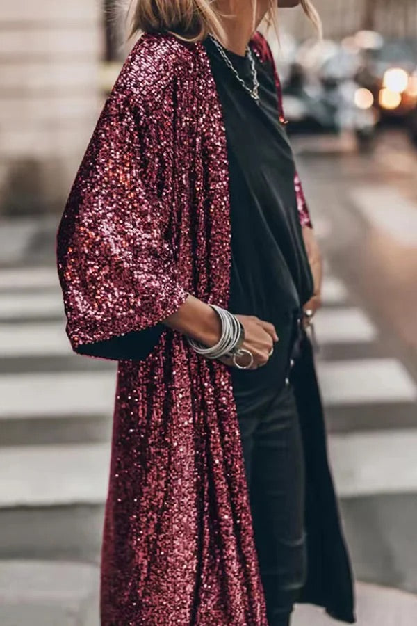 Disco Glamour Sequin Bell Sleeve Kimono