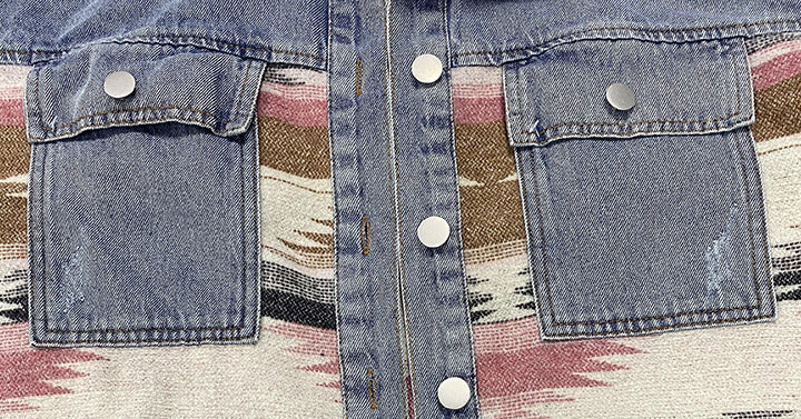 Front Pocket Button Long Sleeve Denim Shirt Jacket